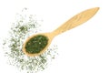 Green dill in a wooden spoon