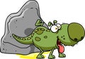 Green Dino Dog Cartoon Character Marking His Territory