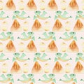 Green dino and vulcano in a seamless pattern Royalty Free Stock Photo