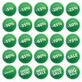 Green discount, isolated sale sticker set, vector illustration Royalty Free Stock Photo