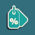 Green Discount percent tag icon isolated on green background. Shopping tag sign. Special offer sign. Discount coupons Royalty Free Stock Photo