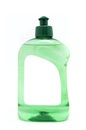 A green dish soap bottle with blank label isolated on white background