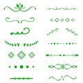 Green Dividers vector on white background. Handdrawn borders. Unique swirl, divider. Ink, brush lines, laurels set. Royalty Free Stock Photo