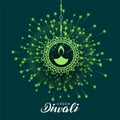 green diwali firework celebration concept with hanging diya design vector