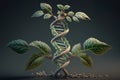 Green DNA helix gene or genetic DNA molecule biotechnology on a green biotechnology. Generative Ai.