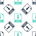 Green DOC file document icon. Download DOC button icon isolated seamless pattern on white background. Vector Royalty Free Stock Photo