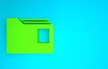 Green Document folder icon isolated on blue background. Accounting binder symbol. Bookkeeping management. Minimalism