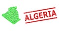 Scratched Algeria Stamp and Green Customers and Dollar Mosaic Map of Algeria