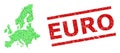 Textured Euro Stamp Imitation and Green Customers and Dollar Mosaic Map of Euro Union