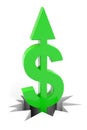 Green dollar sign with arrow up breaking floor. Royalty Free Stock Photo