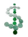 Green Dollar Sign made from Coins Royalty Free Stock Photo