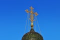 Green dome and gilded cross of Russian Orthodox Church Royalty Free Stock Photo