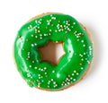 Green donut isolated on white, from above