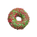 Green donut with red and pink sprinkles on a white background. Isolated Royalty Free Stock Photo