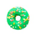 Green donut with sprinkles isolated on white background Royalty Free Stock Photo