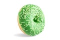 Green donut with white sprinkles on a white isolated background Royalty Free Stock Photo