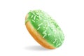 Green donut with white sprinkles on a white isolated background Royalty Free Stock Photo