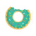 Green donuts vector isolated on white. Donuts with a mouth bite. Royalty Free Stock Photo