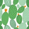 Green doodle cactus vector seamless pattern