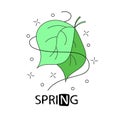 Green doodle typography poster with leaf. Cartoon cute card on natural theme