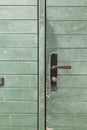 Green painted wooden door with horizontal stripes