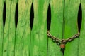 Green door in the stone wall with lock locked Spain Royalty Free Stock Photo