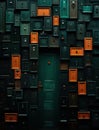 a green door in a wall of colored drawers Royalty Free Stock Photo