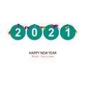 2021 green dots text with colorful Christmas light bulb vector. Happy New year and merry greeting card Royalty Free Stock Photo