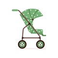 Green dotted baby carriage, safe handle transportation of toddler vector Illustration