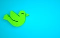Green Dove icon isolated on blue background. Minimalism concept. 3D render illustration