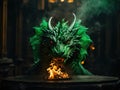 green dragon breathe fire in shape of heart, one head, flame in shape of heart, ai generated Royalty Free Stock Photo