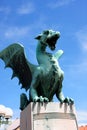 Green Dragon on bridge in a summer day in Ljubljana, Slovenia Royalty Free Stock Photo