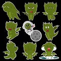 Green dragon emotion sticker. Dragon emotions sad, happy, crying, angry, frightened