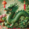 Green dragon in a festive atmosphere