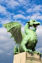 Green Dragon is main symbol of Ljubljana. It is one of four statues that adorn the famous Dragon bridge Zmajski most. Royalty Free Stock Photo