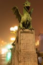 Green dragon at night. Dragon on Ljubljana`s Dragon bridge by night, Ljubljana, Slovenia Royalty Free Stock Photo