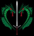 Green dragons and sword. stencil