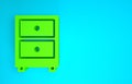 Green Drawer with documents icon isolated on blue background. Archive papers drawer. File Cabinet Drawer. Office