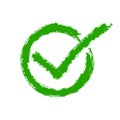 Green drawing of the check mark. Vector illustration.