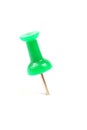 Green push pin pushpin drawing thumbtack thumb tack isolated on white office pinned attach attached board clip button attachment Royalty Free Stock Photo