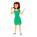 Green dress singer icon, cartoon style Royalty Free Stock Photo