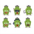 Green drink bottle cartoon character are playing games with various cute emoticons Royalty Free Stock Photo