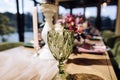 Green drink glass on wedding table in restaurant Royalty Free Stock Photo