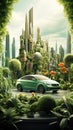 Green driving concept portrayed in an urban setting