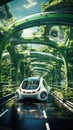 Green driving concept portrayed in an urban setting