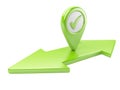 Green dual direction arrow with check mark and Map pointer