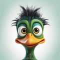 Green Duck With Mohawk In John Wilhelm Style - Detailed Character Expressions In 8k Resolution