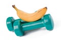 Green dumbell and banana