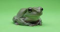 Green Dumpy Tree Frog isolated on a Green Screen Background with Studio Lighting with Big Eyes and Visible Textures in Royalty Free Stock Photo