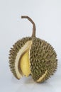 Green durian with thorns cooked yellow flesh Royalty Free Stock Photo